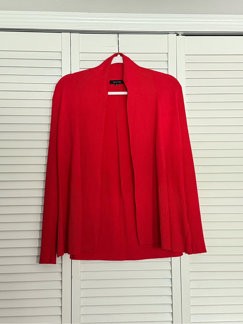 Vibrant Red Open-Front Ribbed Cardigan Holiday Christmas Sz S